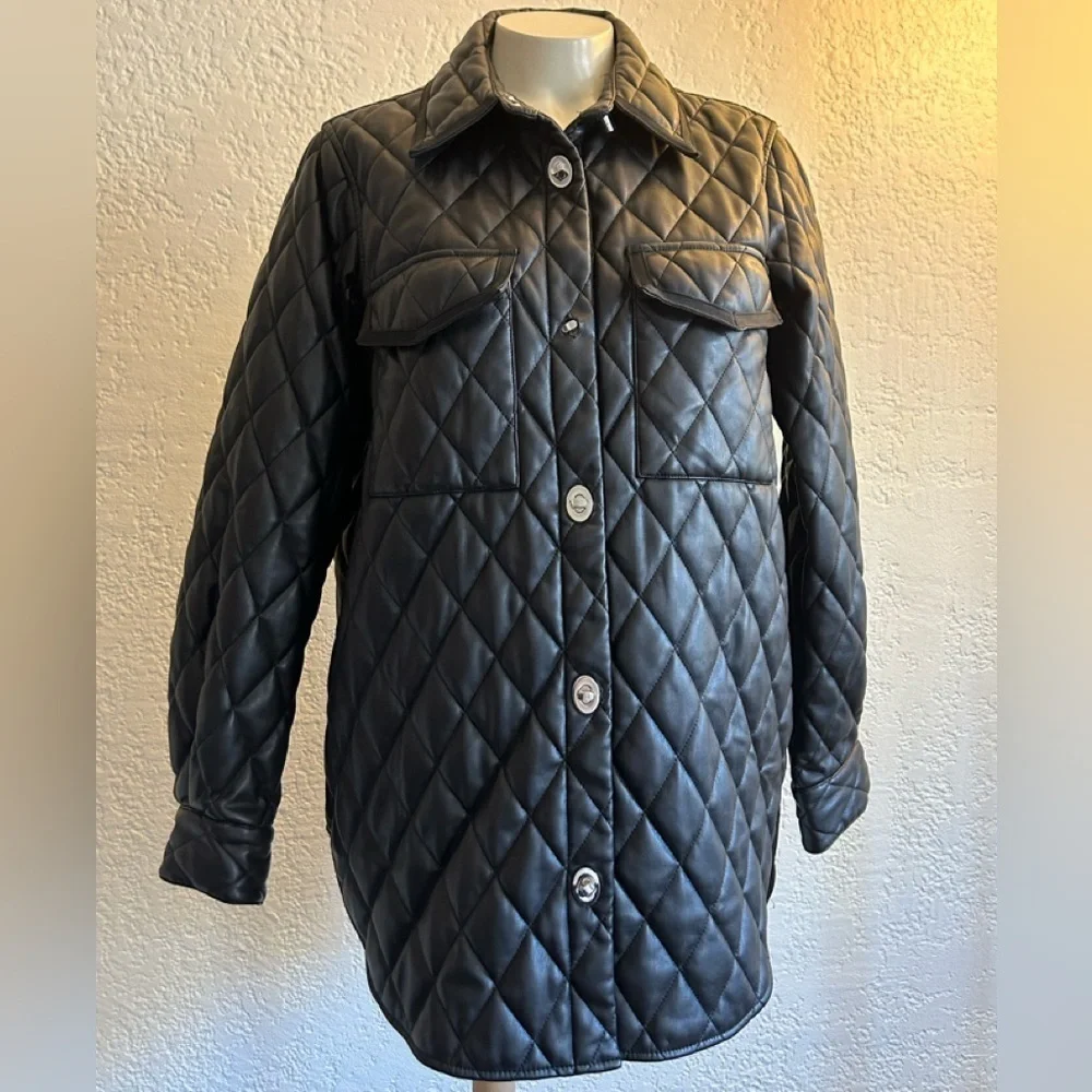 Maje Baneta Quilted Faux Leather Jacket Glossy Solid Black 38 MED/LARGE as is